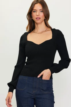 SKIES ARE BLUE Sweetheart Neck Longsleeve Knit Top* Long Sleeve Tops|Sweaters