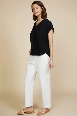 SKIES ARE BLUE Textured Striped Buttoned Top* Short Sleeve Tops