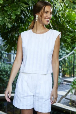 SKIES ARE BLUE Textured Striped Top* Sleeveless Tops