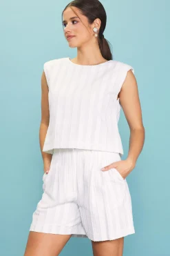 SKIES ARE BLUE Textured Striped Top* Sleeveless Tops