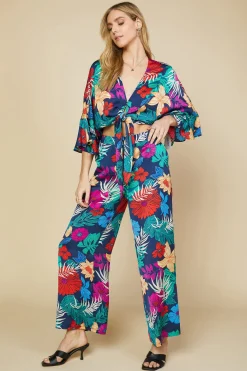 SKIES ARE BLUE Tropical Front Tie Kimono* Long Sleeve Tops
