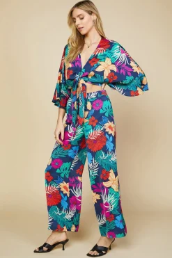 SKIES ARE BLUE Tropical Front Tie Kimono* Long Sleeve Tops
