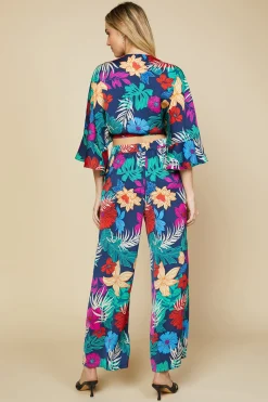 SKIES ARE BLUE Tropical Front Tie Kimono* Long Sleeve Tops