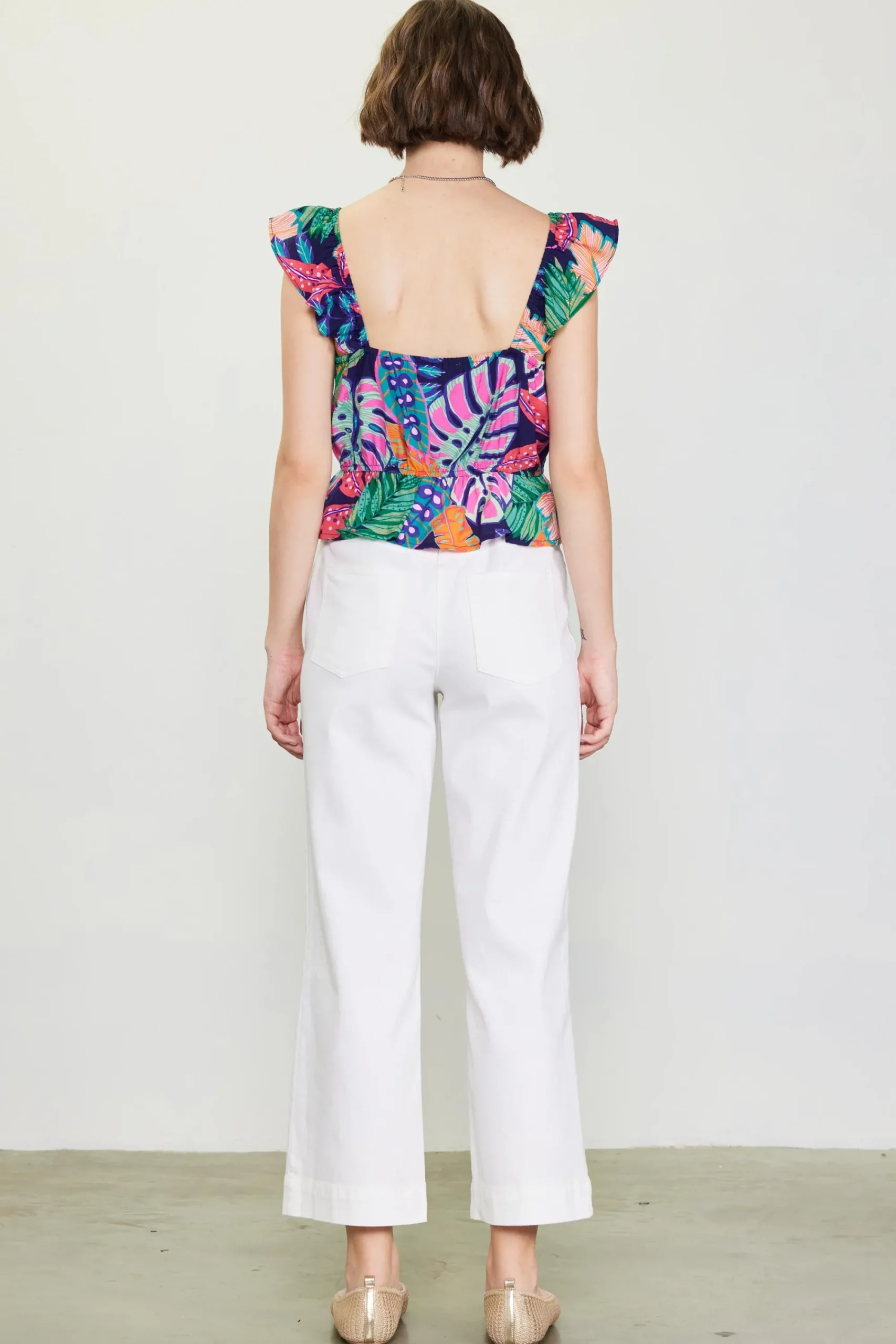 SKIES ARE BLUE Ula Print Ruffled Sleeve Top* Sleeveless Tops