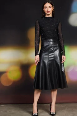 SKIES ARE BLUE Vegan Leather Midi Skirt* Skirts