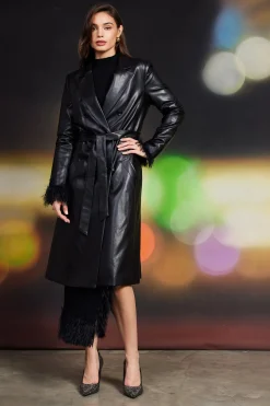 SKIES ARE BLUE Vegan Leather Trench Coat* Outerwear