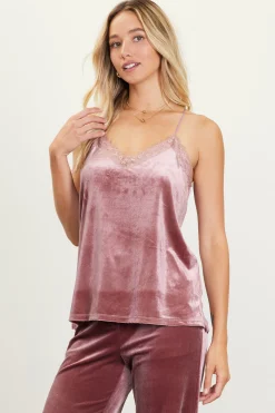 SKIES ARE BLUE Velvet Lace Detail Cami* Sleeveless Tops