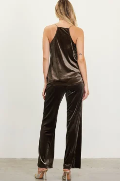 SKIES ARE BLUE Velvet Lace Detail Cami* Sleeveless Tops