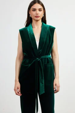 SKIES ARE BLUE Velvet Vest with Self Tie* Sleeveless Tops