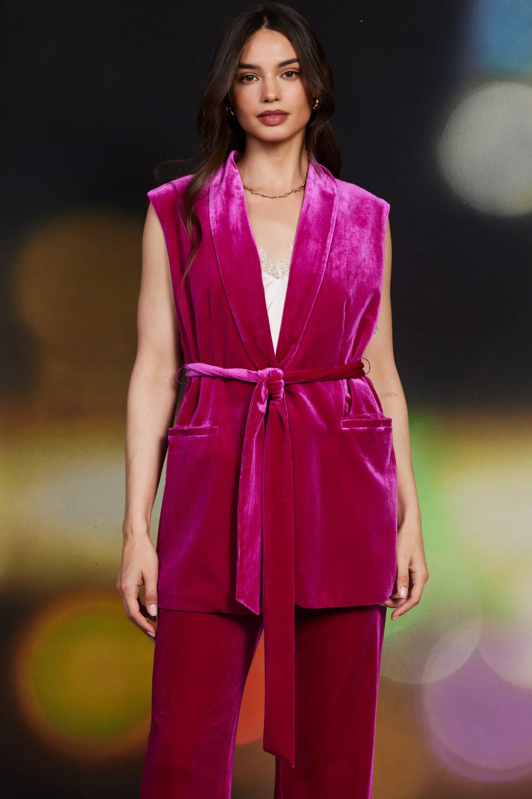 SKIES ARE BLUE Velvet Vest with Self Tie* Sleeveless Tops