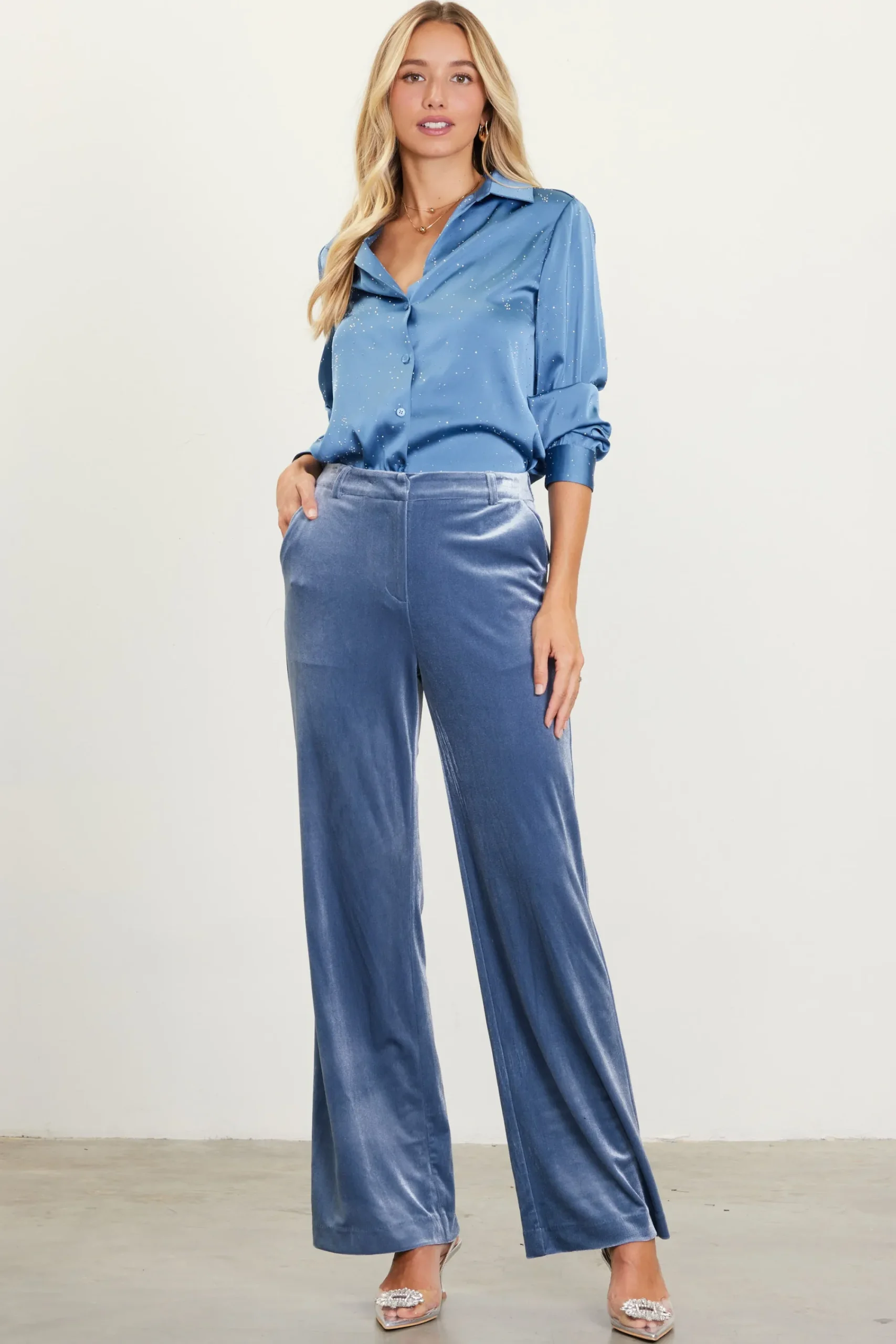 SKIES ARE BLUE Velvet Wide Leg Pants* Pants