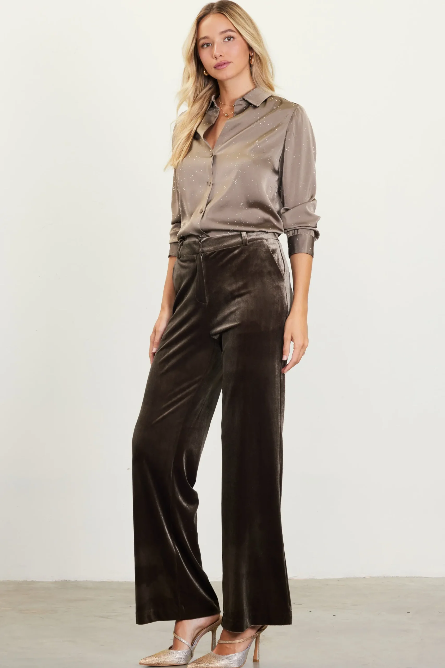 SKIES ARE BLUE Velvet Wide Leg Pants* Pants