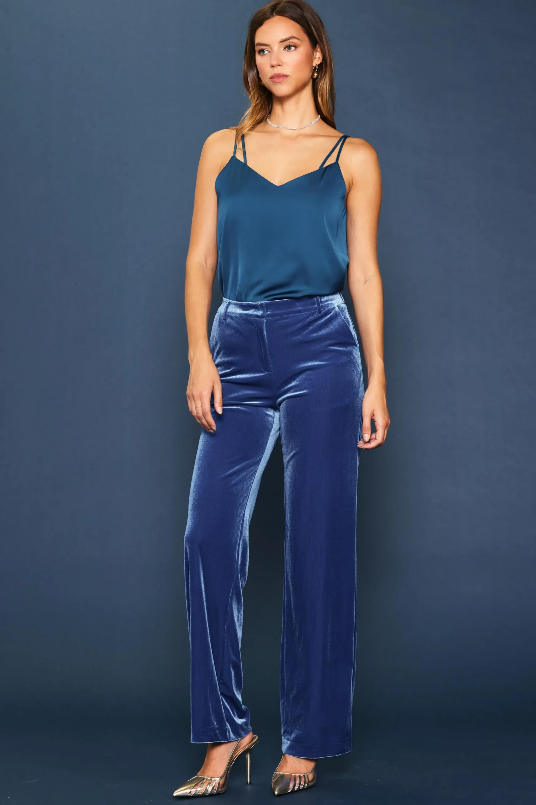 SKIES ARE BLUE Velvet Wide Leg Pants* Pants