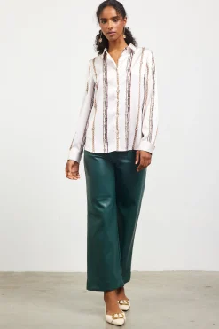 SKIES ARE BLUE Vertical Stripe Satin Button Down* Long Sleeve Tops