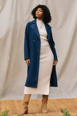SKIES ARE BLUE Washed Denim Trench Coat* Outerwear