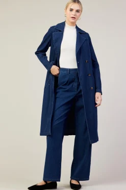 SKIES ARE BLUE Washed Denim Trench Coat* Outerwear