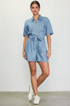 SKIES ARE BLUE Washed Tencel Shortsleeve Romper* Jumpsuits