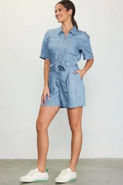 SKIES ARE BLUE Washed Tencel Shortsleeve Romper* Jumpsuits