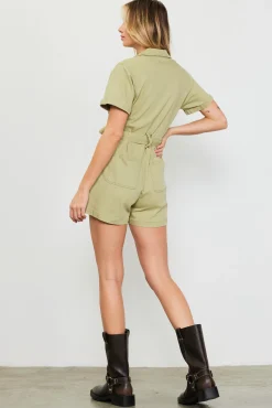 SKIES ARE BLUE Washed Twill Utility Romper* Jumpsuits