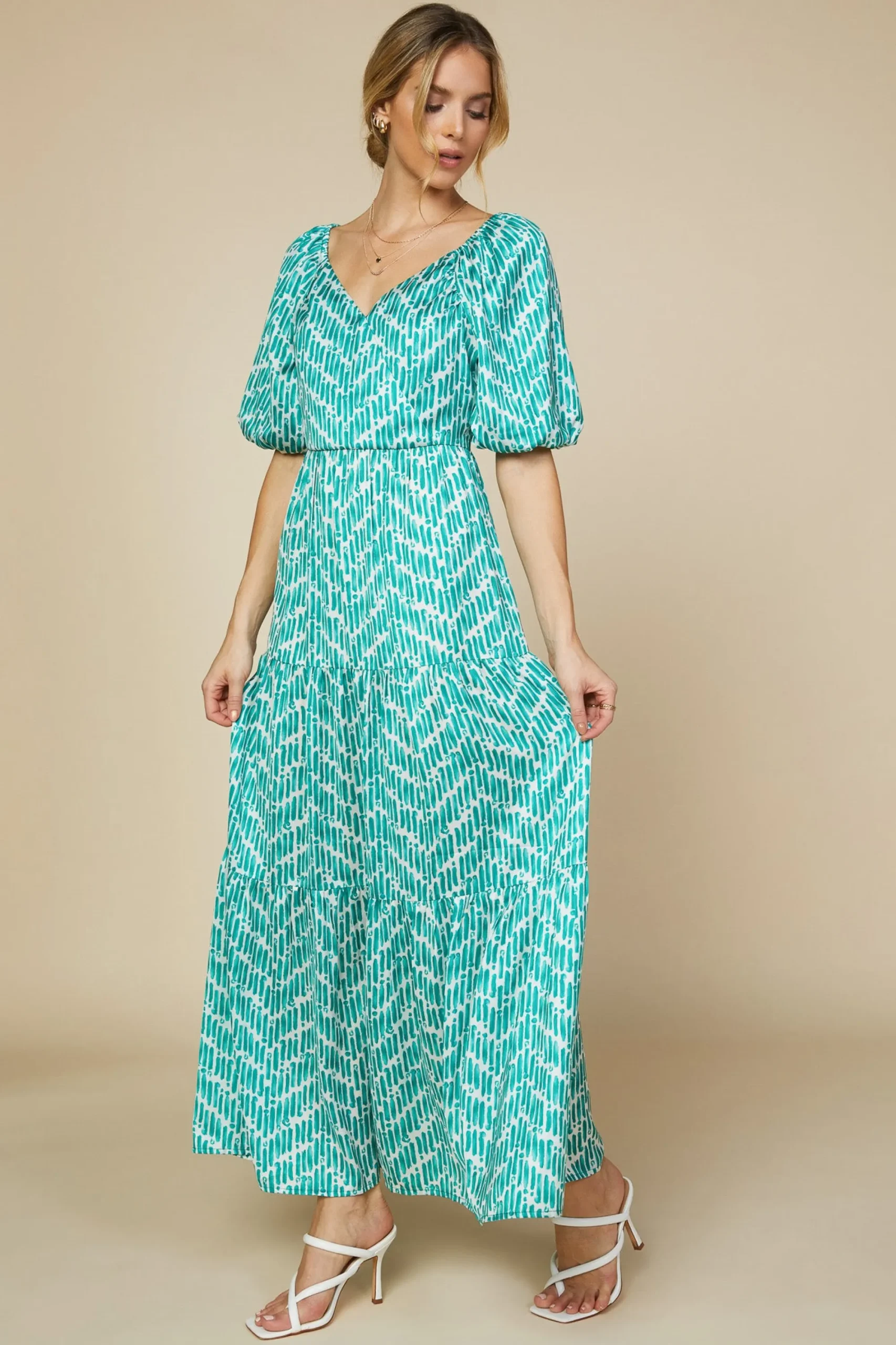 SKIES ARE BLUE Watercolor Chevron Maxi Dress* Maxi Dresses