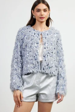 SKIES ARE BLUE Wren Feathered Sequin Crop Jacket* Outerwear