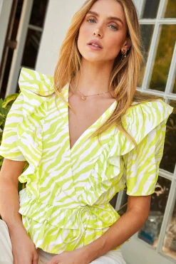 SKIES ARE BLUE Zebra Print Peplum Top* Short Sleeve Tops