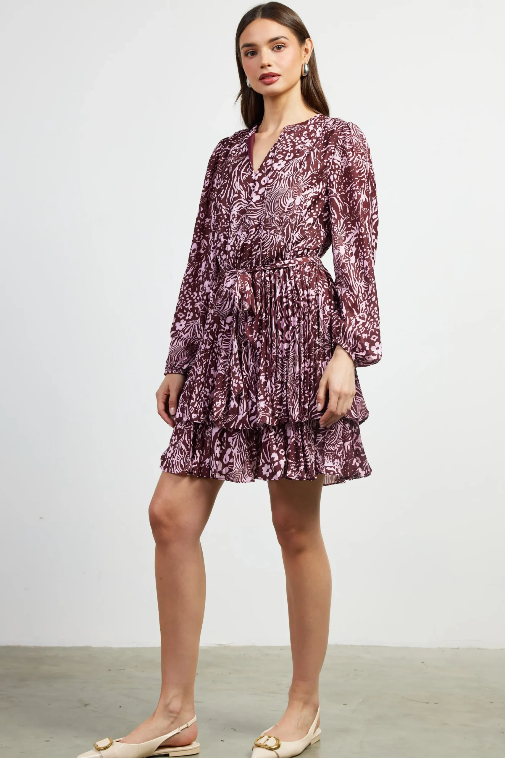 SKIES ARE BLUE Zebra Print Pleated Mini Dress* Mini Dresses